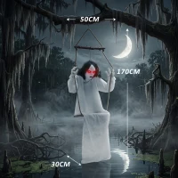 HOMCOM 170cm Animated Hanging Swing Ghost Halloween Decoration, Sound Touch Activated Ghost Halloween Animatronic(m-3)