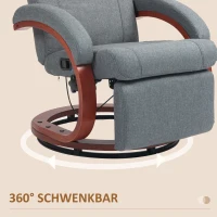 HOMCOM Relaxfauteuil met Opklapbare Voetensteun, Draaibaar, Kantelbare Rugleuning, Linnenlook, Tot 140 kg, Grijs(m-6)