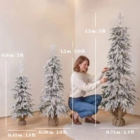 HOMCOM Prelit Flocked Artificial Christmas Tree Set of 3 Snowy Xmas Tree Warm White LED Lights (3FT+4FT+5FT)(m-3)
