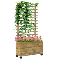 Outsunny Plantenbak met Traliewerk, 4 Wielen, Natuurlijk Hout, Weerbestendige Lak, 76 x 30 x 155 cm(m-11)