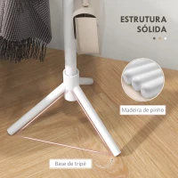 HOMCOM Cabide de Pé de Madeira com 8 Ganchos para Pendurar Roupa e Bolsas para Corredor Entrada 40x40x165 cm Branco(m-5)