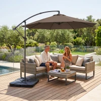 Outsunny 3m Overhanging Parasol, with Base, Weights and Cover - Coffee(m-9)