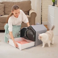 PawHut Caixa de Areia Fechada para Gatos com Bandeja Amovível Pá e Filtro Desodorizante 47x45x42 cm Cinza(m-8)