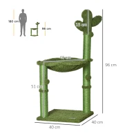 PawHut Albero Tiragraffi per Gatti fino 4.5kg a Forma di Cactus con Palline e Amaca, 40x40x96cm - Verde(m-3)