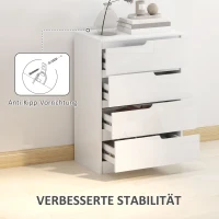 HOMCOM Modern Dressoir met 4 Laden, Kledingkast, Kiepbeveiliging en Voetjes, Wit(m-6)