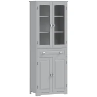 HOMCOM Freestanding Kitchen Cupboard, Storage Cabinet with 2 Adjustable Shelves, Drawer and Glass Door for Living Room, Grey(m-1)