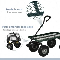 Outsunny Carrello da Giardino in Acciaio con Capacità 150 kg e Maniglia Rivestita, 94x48.5x100 cm, Nero e Verde(m-6)