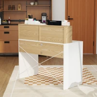 HOMCOM Secretária 110x50x102,6 cm Mesa de Escritório com 2 Compartimentos Abertos e Prateleira Branco e Madeira(m-9)