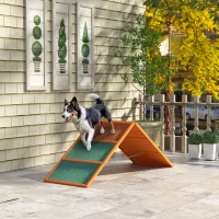 PawHut Agility Hunderampe, klappbar, verstellbare Höhe, rutschfest, Tannenholz, bis 40 kg, 173 x 59 x 66 cm, Orange/Grün(m-10)
