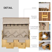 Outsunny strandstoel 3-zits ligbed met dak 2 klaptafels voetenbank chaise longue 5-traps rugleuning XXL polyrotan naturel 150 x 79 x 160 cm(m-4)