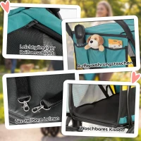PawHut Hundewagen Faltbar Hundebuggy bis 20kg mit Kissen, Netzfenstern, Rückentasche, 92 x 63 x 95 cm Dunkelgrün(m-9)