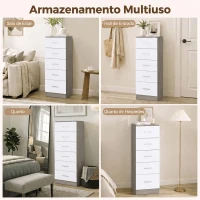HOMCOM Cómoda de 6 Gavetas Alta para Quarto com Sistema Antitombo 40x40x110 cm Cinza-claro e Branco(m-7)