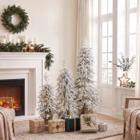 HOMCOM Prelit Flocked Artificial Christmas Tree Set of 3 Snowy Xmas Tree Warm White LED Lights (3FT+4FT+5FT)(m-2)
