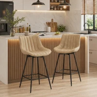 HOMCOM Set of 2 PU Leather Swivel Bar Stools - Light Brown(m-14)