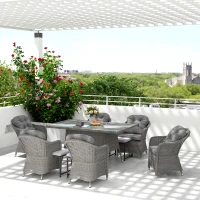 Outsunny Seven-Piece Rattan Dining Set - Light Grey(m-8)