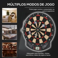 HOMCOM Alvo Eletrónico com 6 Dardos e 30 Pontas, Ecrã LCD, 26 Jogos e 185 Variações, para 8 Jogadores(m-6)