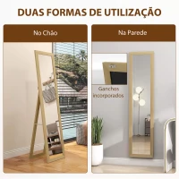 HOMCOM Espelho de Pé 157x37 cm Espelho de Corpo Inteiro com Suporte 3 Formas de Uso Independente Montagem na Parede e Apoiado Carvalho(m-5)