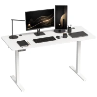 HOMCOM Standing Desk Memory Control Height Adjustable Desk 2 Cable Holes LED Display Sit Stand Desk White(m-14)