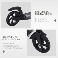 HOMCOM Trottinette pliable pour adultes adolescents à partir 14 ans hauteur guidon réglable double système d'absorption des chocs roues PU alu dim. 94 x 38 x 95-105 cm noir(m-7)