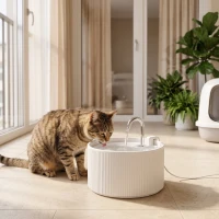 PawHut Ceramic Cat Water Fountain for Drinking, 2.2L Pet Water Fountain with Ultra-Quiet Pump, 4-Layer Filtration, Tap(m-8)