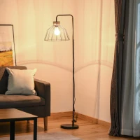 HOMCOM Lampada da Terra di Design Stile Industriale in Metallo e Rattan, Illuminazione Casa e Ufficio, 44x34x154cm, Nero(m-2)