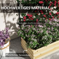 Outsunny Houten verhoogde plantenbak met klimrek, voering van vliesstof, natuurlijk hout, staal, 80x38x145 cm, zwart(m-7)