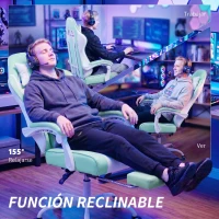 HOMCOM Silla Gamer con Lumbar Masaje Vibración Reclinable 155° Altura Ajustable Reposacabezas y Reposapiés Retráctil Azul(m-5)