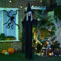 HOMCOM 6ft Outdoor Halloween Decoration Witch, Hanging Witch Prop Life Size with Sound and Motion Activated, Light Up Eyes, Talking Sound, Posable Arms(m-10)