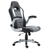 HOMCOM Racing Office Chair PU Leather Computer Desk Chair Gaming Style with Wheels, Flip-Up Armrest, Grey(m-10)
