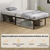 HOMCOM Estrutura de Cama 90x190 cm de Aço com Espaço de Armazenamento em Madeira de Álamo Capacidade 300 kg Preto(m-6)
