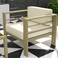 Outsunny 5-Piece Garden Corner Sofa Set with Cushions, 6 Seater Aluminium Garden Furniture Set with Glass Top Coffee Table, Patio Sectional Conservatory Furniture for Patio & Terrace, Gold Tone(m-9)