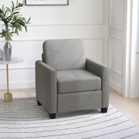 HOMCOM Modern Boxy Linen-Look Armchair - Light Grey(m-10)