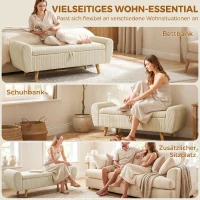 HOMCOM Opbergbank met Corduroy Bekleding, Houten Poten en Gerolde Armleuningen, Beige(m-7)