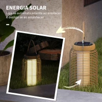 Outsunny Lanterna Decorativa de Vime Lanterna Solar de Exterior com Painel Solar Luzes LED Ligação Automática Ø18x37 cm Preto e Areia(m-4)