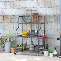 Outsunny Gartenwerkzeug-Organizer 3-stufig Gartengeräte Ständer mit Haken bis 40 kg belast 77x40x97cm Schwarz(m-10)