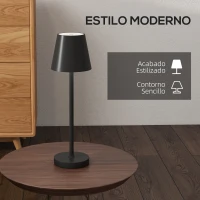 HOMCOM Lámpara de Mesita de Noche Inalámbrica con Luces LED Lámpara de Mesa USB-C Recargable 3 Colores Ø11,2x36,5 cm Negro(m-6)