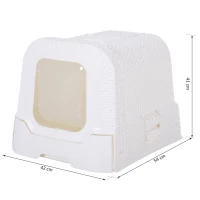 PawHut Maison de toilette pour chat tiroir à litière coulissant porte battante filtre odeur + pelle fournis 54L x 42l x 41H cm blanc(m-3)