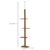 PawHut 260cm Floor To Ceiling Cat Tree for Indoor Cats w/ 3 Perches Flannel Upholstery Kitten Pet Rest Sleep Activity Tower Home Furniture Brown(m-3)