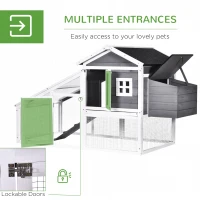 PawHut Chicken Coop with Run Garden Wooden Hen Cage Poultry Coops Cages with Nesting Box Ramp Sliding Tray Outdoor Grey for 2-4 Chickens 175.4 x 95.5 x 100cm(m-5)