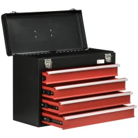 DURHAND gereedschapskist Gereedschapskist zonder gereedschap met 4 lades en slot, 51 x 22 x 39,5 cm, zwart+rood(m-10)