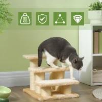 PawHut Pet Stairs 3-step Pet Ladder Cat dog Stairs Climb Ladder Cat Tree, Beige(m-4)
