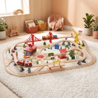 AIYAPLAY 133-Piece Wooden Train Set, Toy Train with Crane, Storage Box, for Kids Ages 3+(m-11)