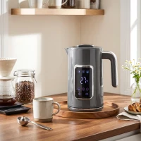 HOMCOM Electric Kettle, 1.7L Fast Boil 3000W Water Kettle with LED Display, Adjustable Temperature, Keep Warm Function, Grey(m-14)