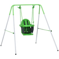 Outsunny Baloiço Infantil de Aço Baloiço para Crianças de 6-36 Meses com Encosto Alto e Arnês de Segurança 122x146x122 cm Verde(m-11)