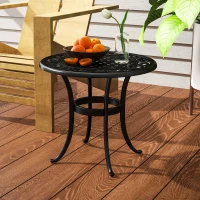 Outsunny Outdoor Garden Table, Cast Aluminium Patio End Table with Anti-slip Foot Pads for Garden, Patio, Balcony, 60 x 60 cm, Black(m-8)