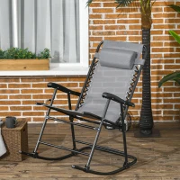 Outsunny Outdoor Schaukelstuhl, wetterfest, klappbar, mit Kopfkissen, bis 120 kg, Hellgrau(m-10)