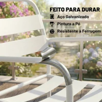 Outsunny Conjunto de Jardim com 3 Peças em Aço Galvanizado com 2 Cadeiras e Mesa de Vidro Temperado Branco(m-5)