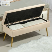 HOMCOM Bank met Opbergruimte, Gestoffeerde Bank met Deksel, Fluwelen Slaapkamerbank voor Hal, Slaapkamer of Woonkamer, Metalen Frame, 102 x 35 x 43 cm, Beige(m-7)