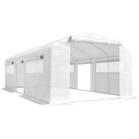 Outsunny Estufa Túnel 6x3x2 m com 3 Portas Enroláveis, 6 Janelas com Rede e Estrutura de Aço Galvanizado Branco(m-1)