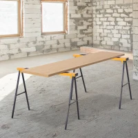 DURHAND Lot de 2 tréteaux pliables compactes poignée transport dim. 100L x 50l x 76H cm surface antidérapante métal noir jaune(m-10)